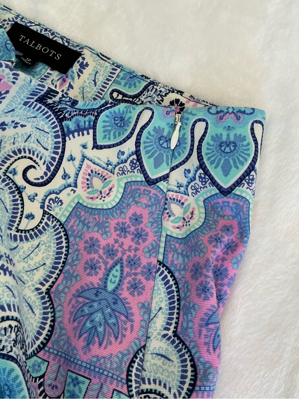 Talbots Summer Church Office A-Line Skirt Sz 12 Paisley Cotton-Blue/Lavender - Picture 4 of 12